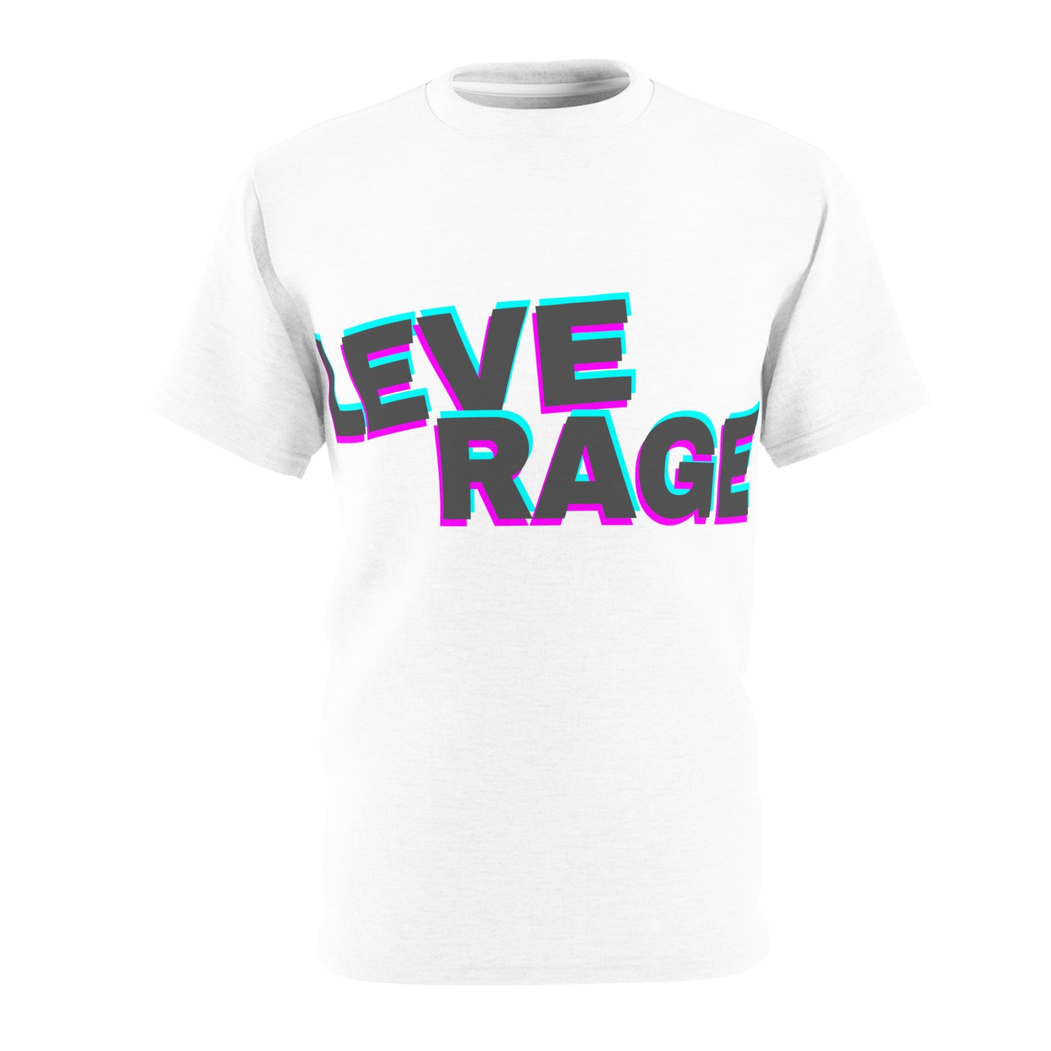 Graphic Cut & Sew Tee — LEVERAGE Bold Center Stripe Text T‑Shirt