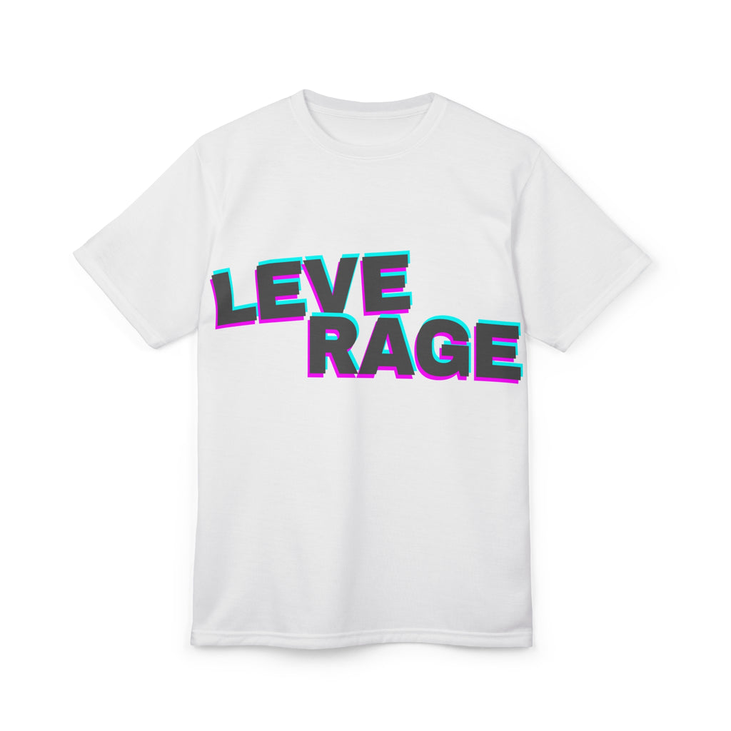 Graphic Cut & Sew Tee — LEVERAGE Bold Center Stripe Text T‑Shirt